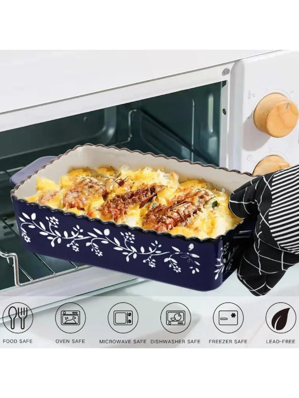 Ceramic Bakeware Set - 3 Rectangular Lasagna Pans for Casseroles & Cakes, Cobalt